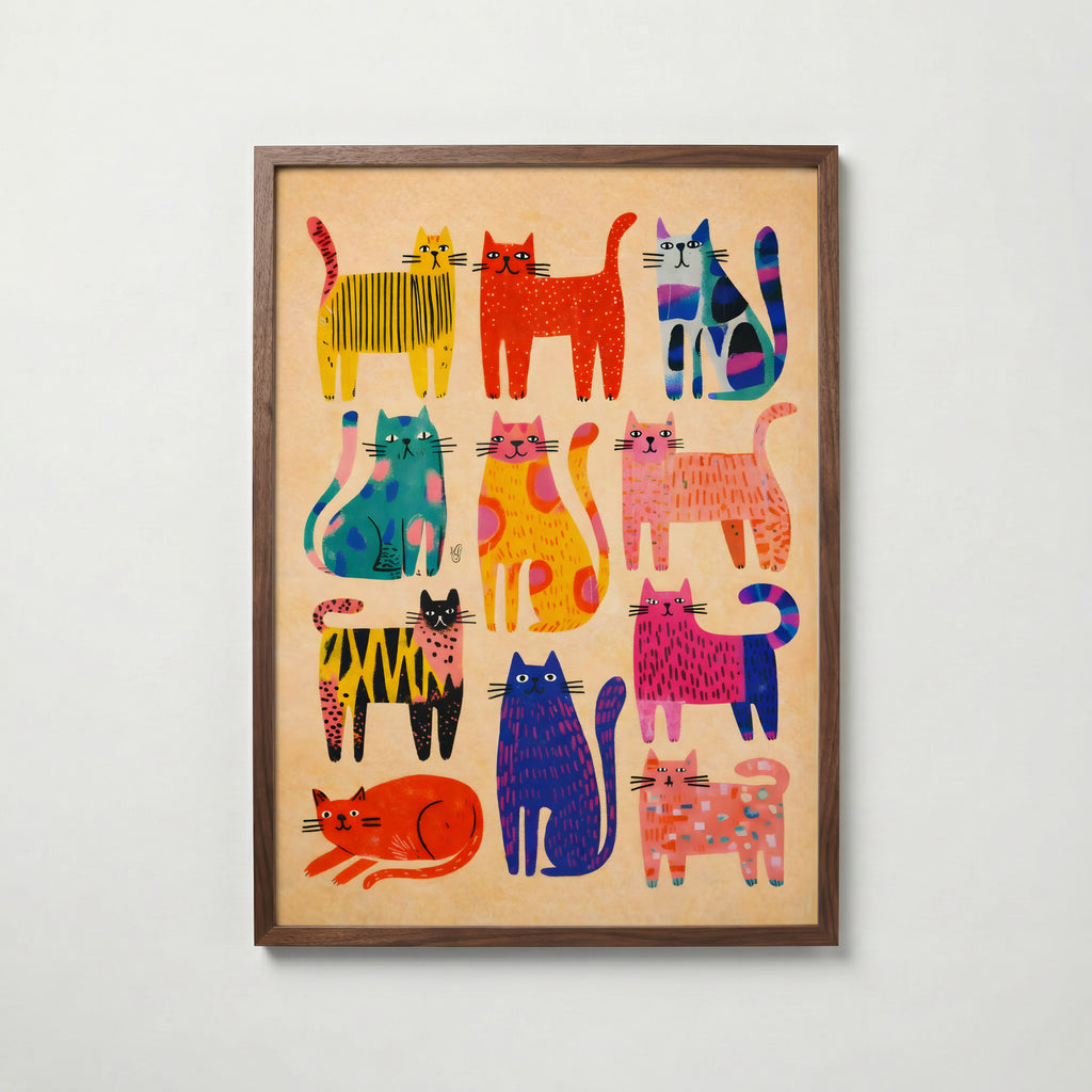 Colorful Cat Parade Poster – köp affisch till hemmet – Bozetto väggdekoration
