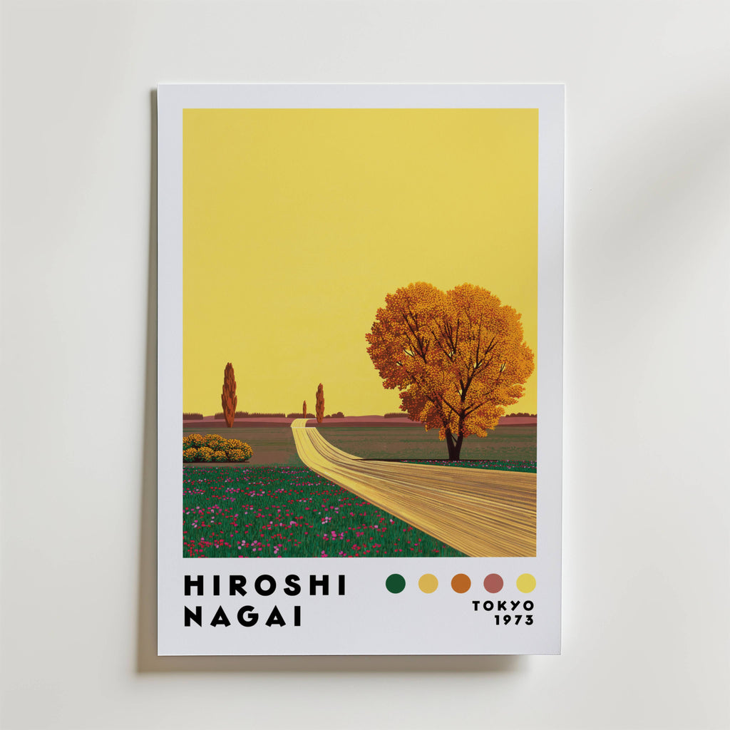 Mockup av Hiroshi Nagai Golden Road affisch på vägg – köp enkelt hos Bozetto i hög kvalitet
