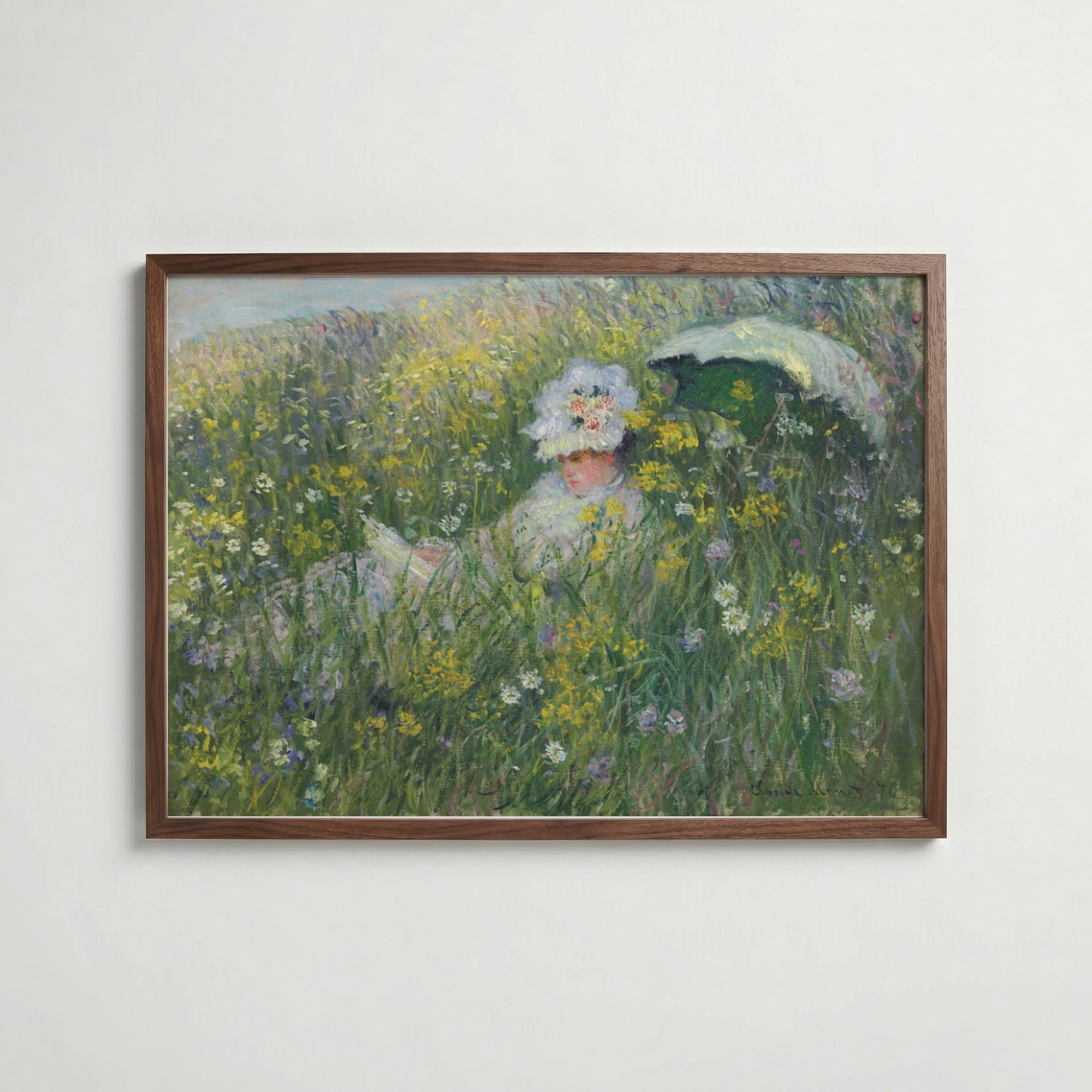 Claude Monet Dans La Prairie 1876 affisch i valnötsram – mörkbrun inramning med lyxig känsla, Bozetto