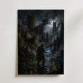 Ember Citadel Poster – fantasykrigare med glödande orb i mörk ruinstad