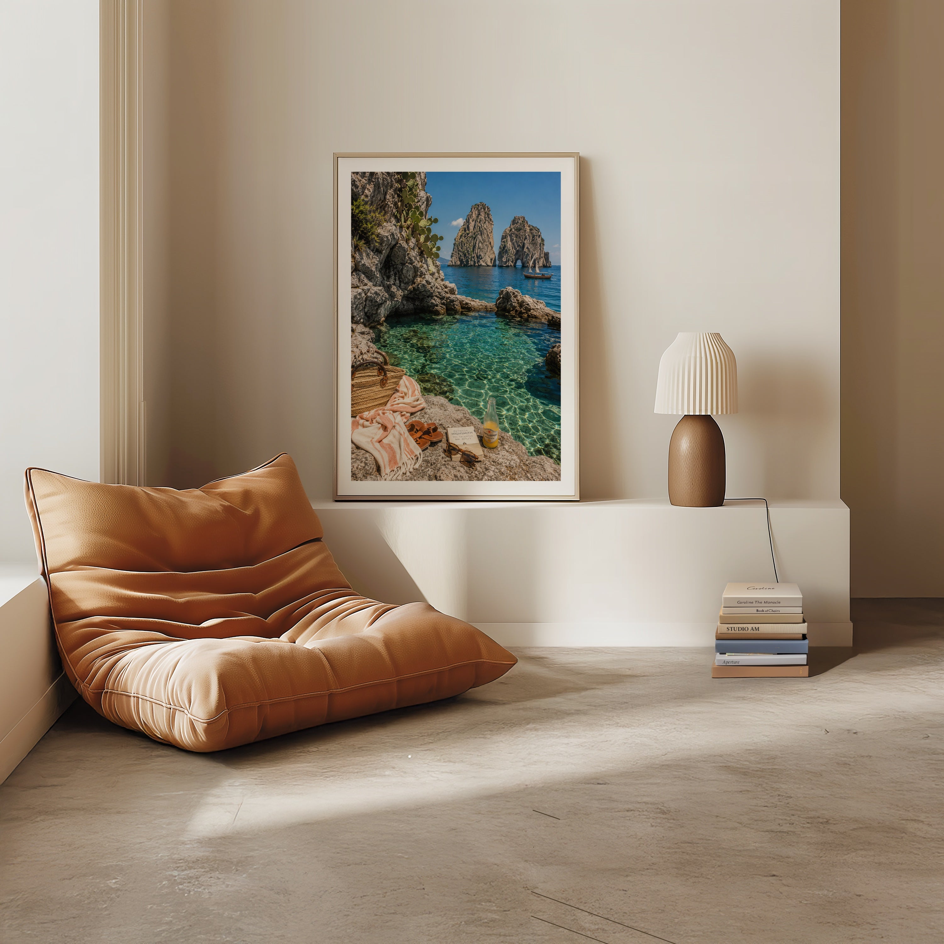 Marco Ricci Faraglioni Capri Poster – de ikoniska klippformationerna Faraglioni utanför Capris kust