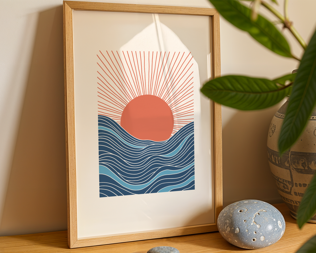 Sunset Over Waves Poster