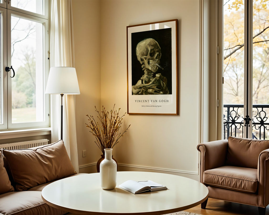 Van Gogh Skeleton With Burning Cigarette Poster – poster på vägg inredning