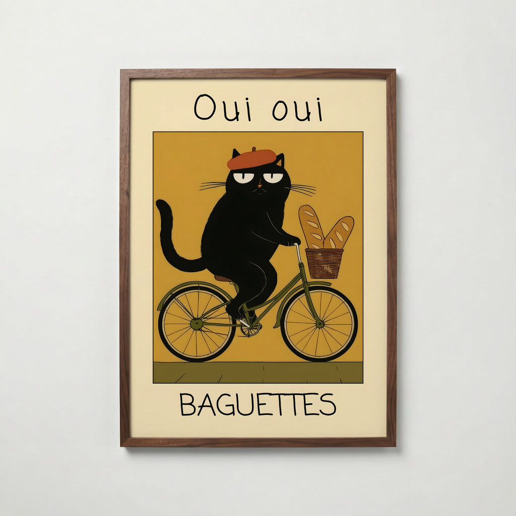 French Baguette Cat Poster affisch – stilren väggdekoration – Bozetto posters