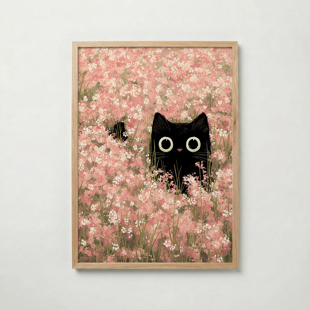 Hidden Blossom Cat Poster – köp affisch till hemmet – Bozetto väggdekoration