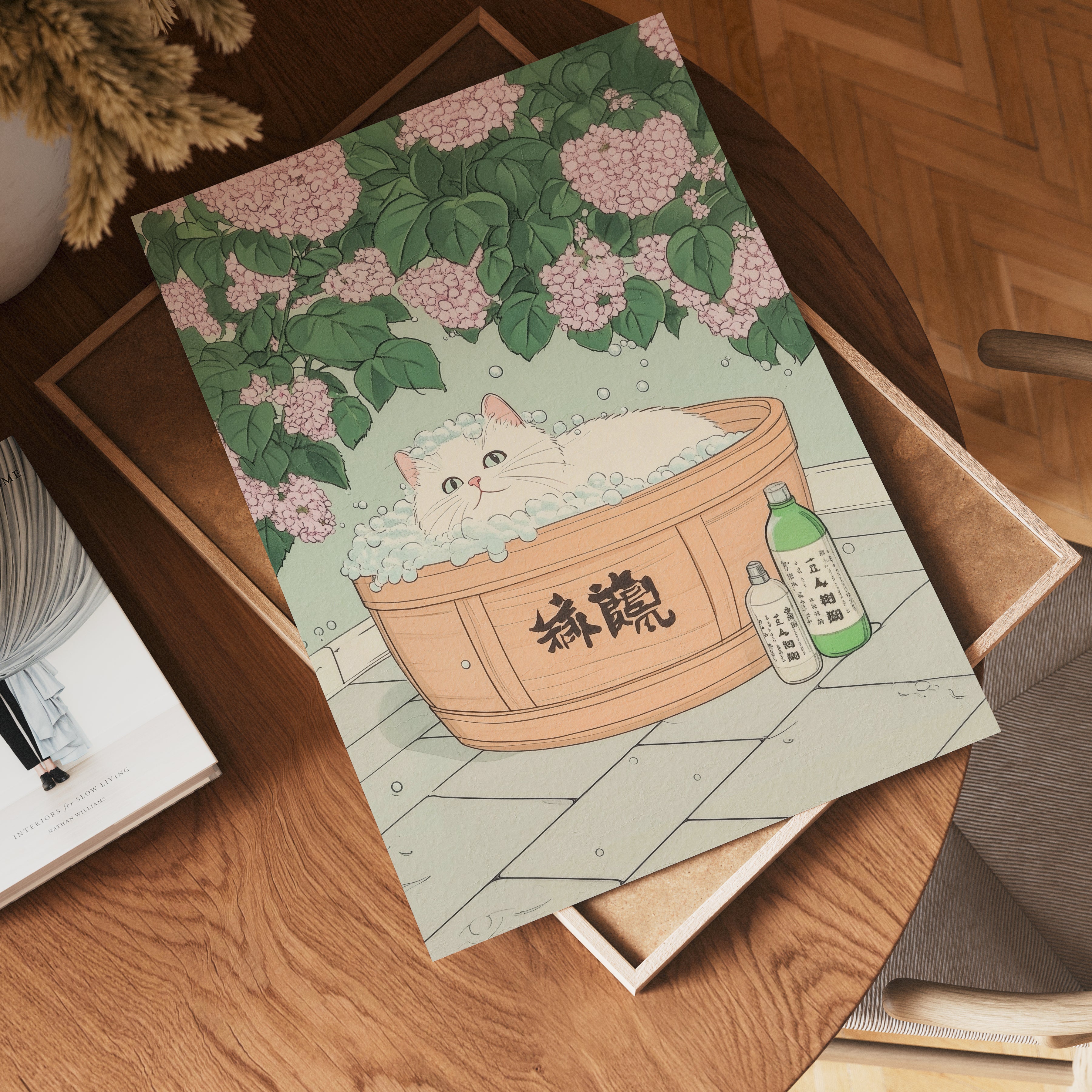 Hydrangea Cat Poster