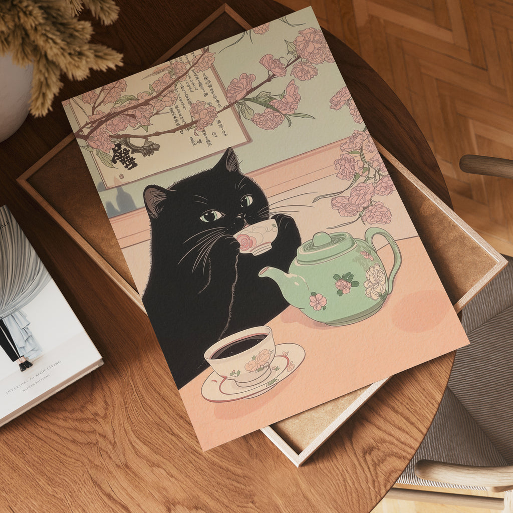 Sakura Tea Cat Poster