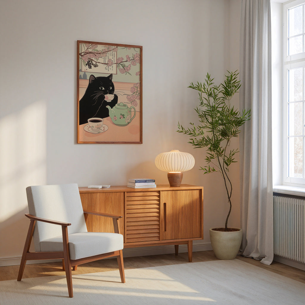 Sakura Tea Cat Poster