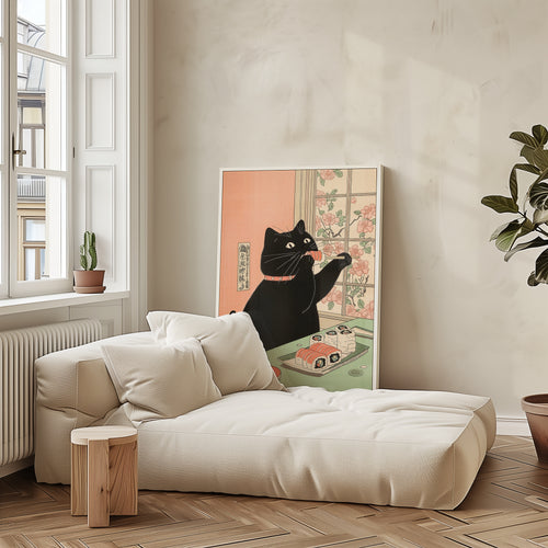 Sushi Feast poster visualiserad på vägg – se rätt storlek med mockup från Bozetto