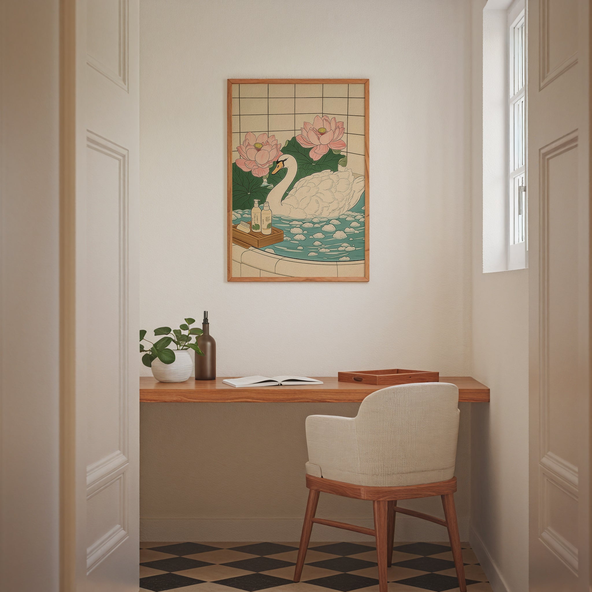 Swan In Lotus Bath Poster