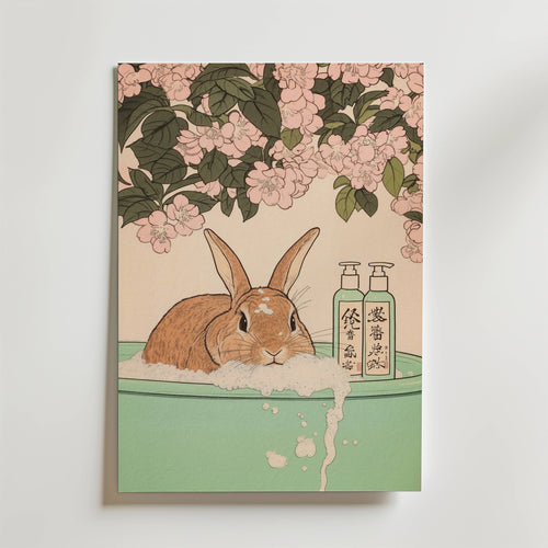 Mockup av Tranquil Rabbit Moment affisch på vägg – köp enkelt hos Bozetto i hög kvalitet