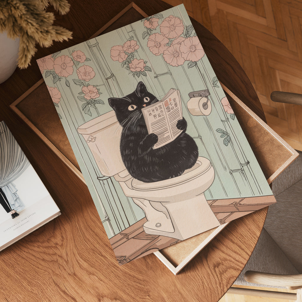 Black Cat Morning Routine Poster – poster väggdekoration