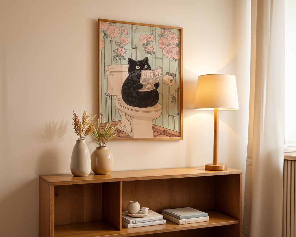 Black Cat Morning Routine Poster – poster på vägg inredning