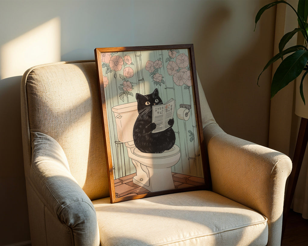 Black Cat Morning Routine Poster – poster väggdekoration
