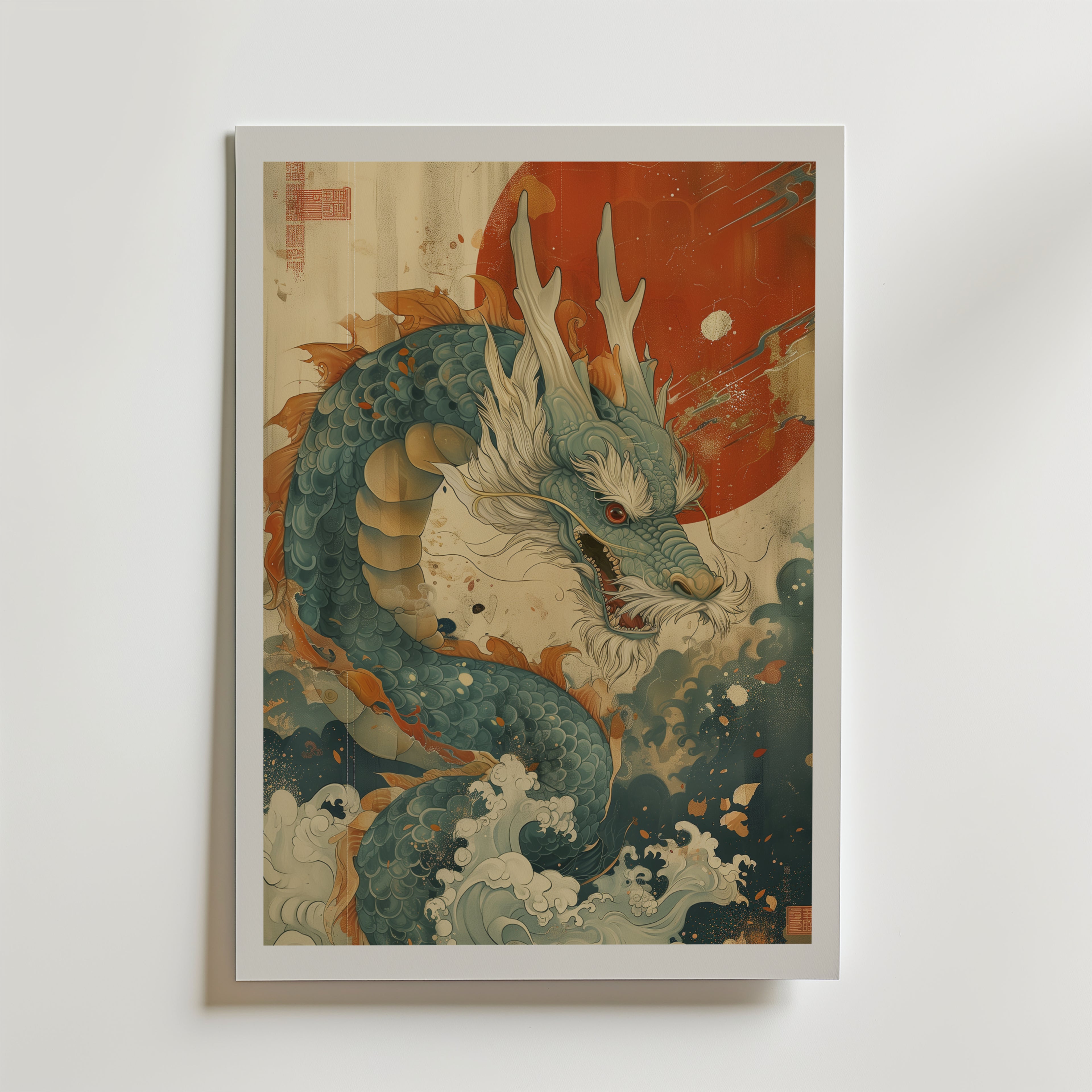 Ancient Serpent Poster – En mytisk havsdrake bryter vågorna i detta episka konstverk som väcker uråldriga legender