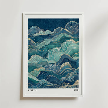 Kinkou Poster – Denna poster visar ett stiliserat havsmotiv inspirerat av japansk konsttradition, där