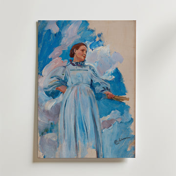 Carl Larsson Kvinnofigur och himmel Poster – En kraftfull och drömsk skildring av kvinnlig styrka mot en levande himmel.