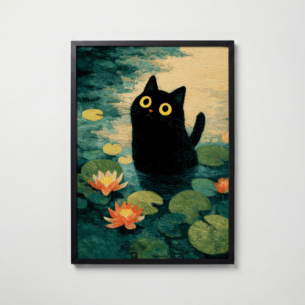 Lily Pond Cat poster – väggdekoration för hemmet – köp hos Bozetto