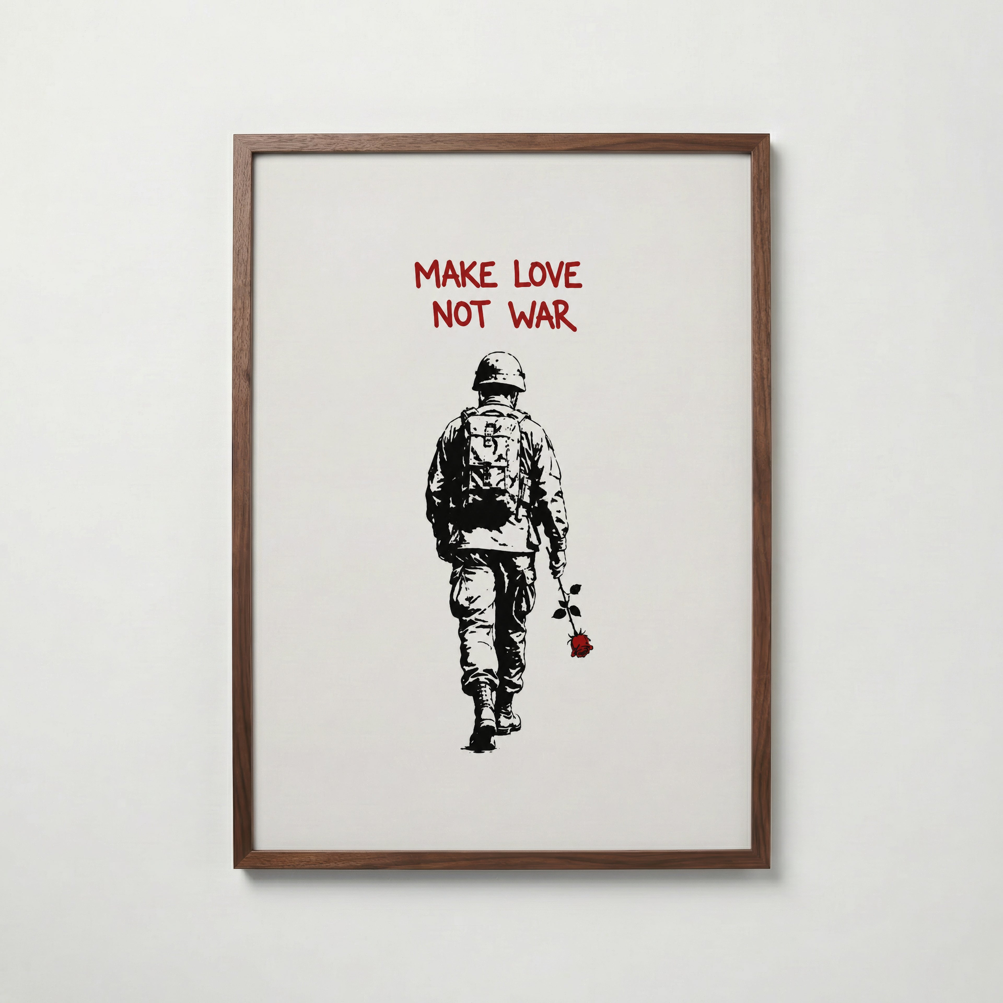 Love Not War Poster i valnötsram från Bozetto