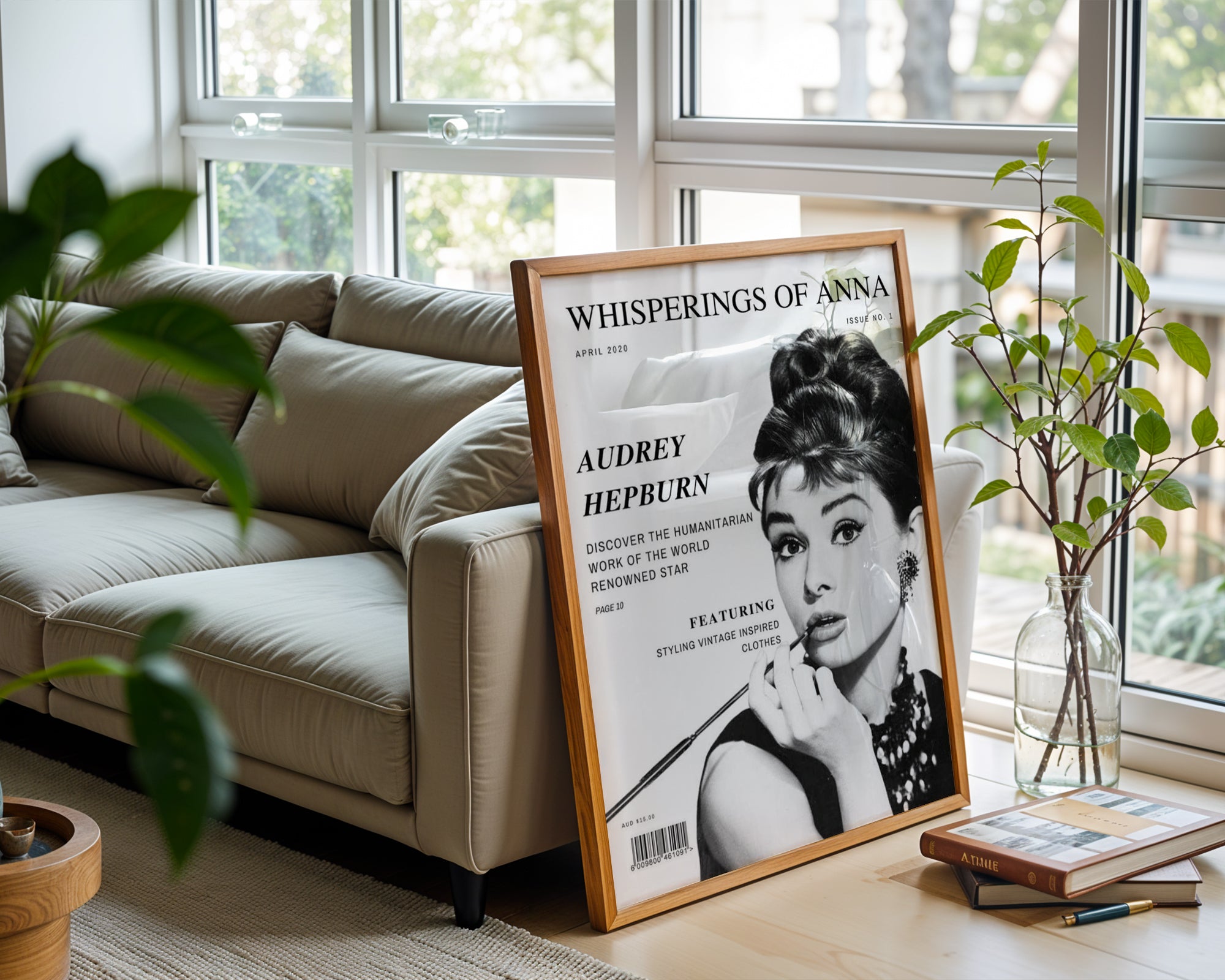 Mockup av Audrey Hepburn affisch på vägg – köp enkelt hos Bozetto i hög kvalitet