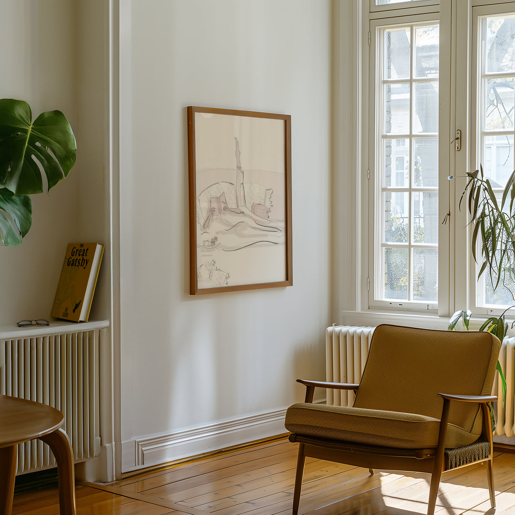 Lazy Sunday poster visualiserad på vägg – se rätt storlek med mockup från Bozetto