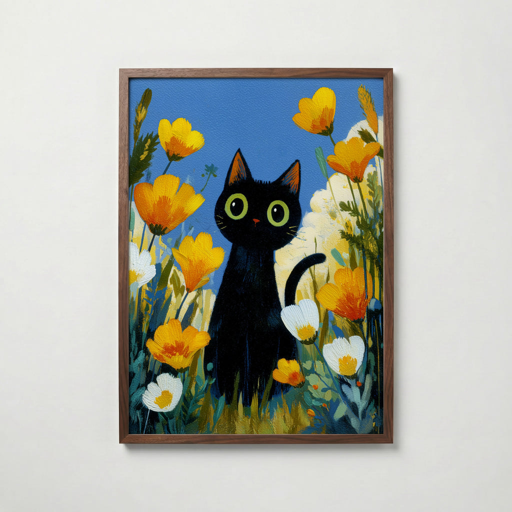 Midnight Meadow Cat Poster – köp affisch till hemmet – Bozetto väggdekoration
