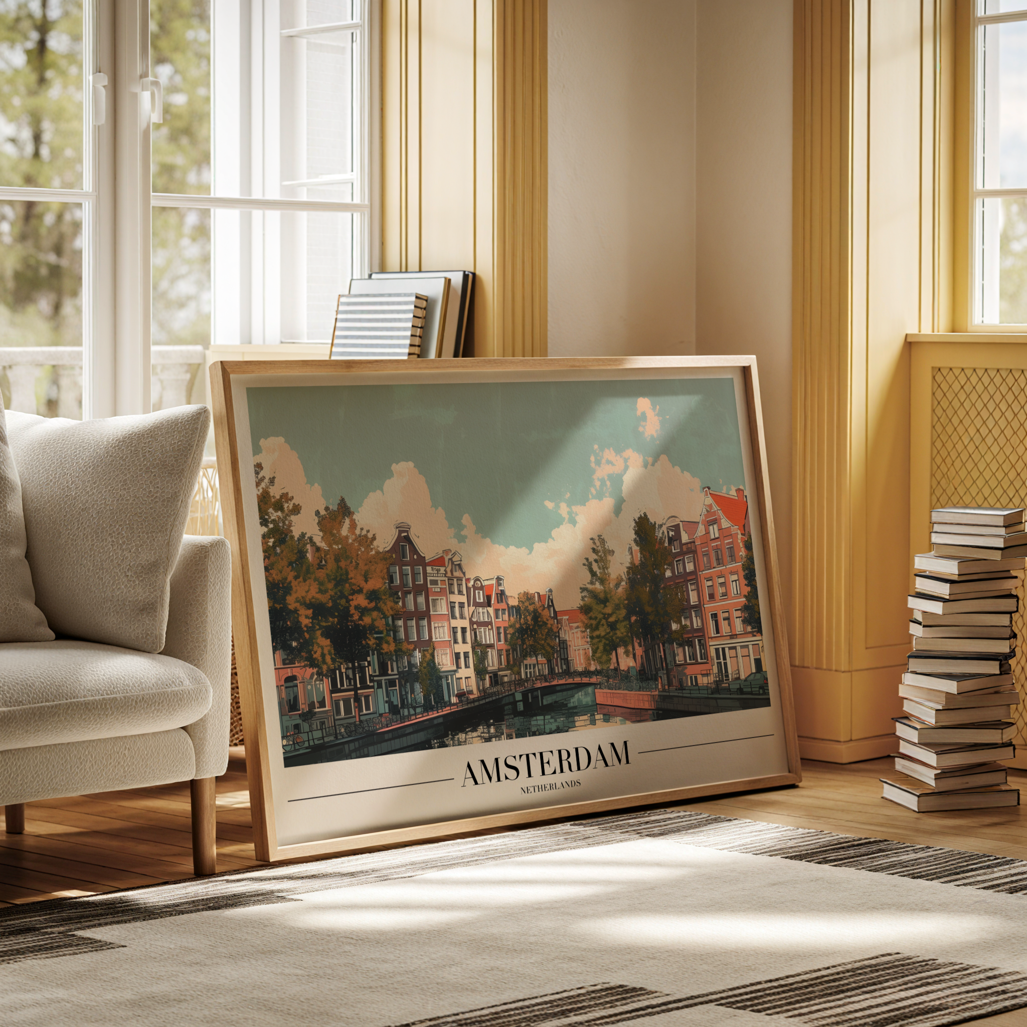 Amsterdam Canal View poster visad rakt fram – Bozetto affisch i hög tryckkvalitet