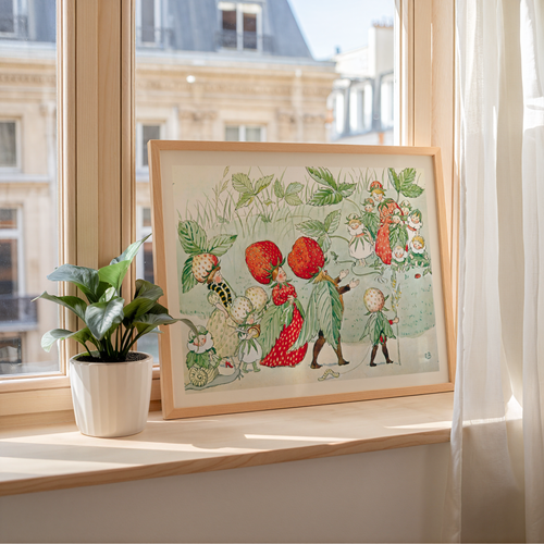 Elsa Beskow Jordgubbens folk – affisch med stilfullt motiv från Bozetto i hög kvalitet