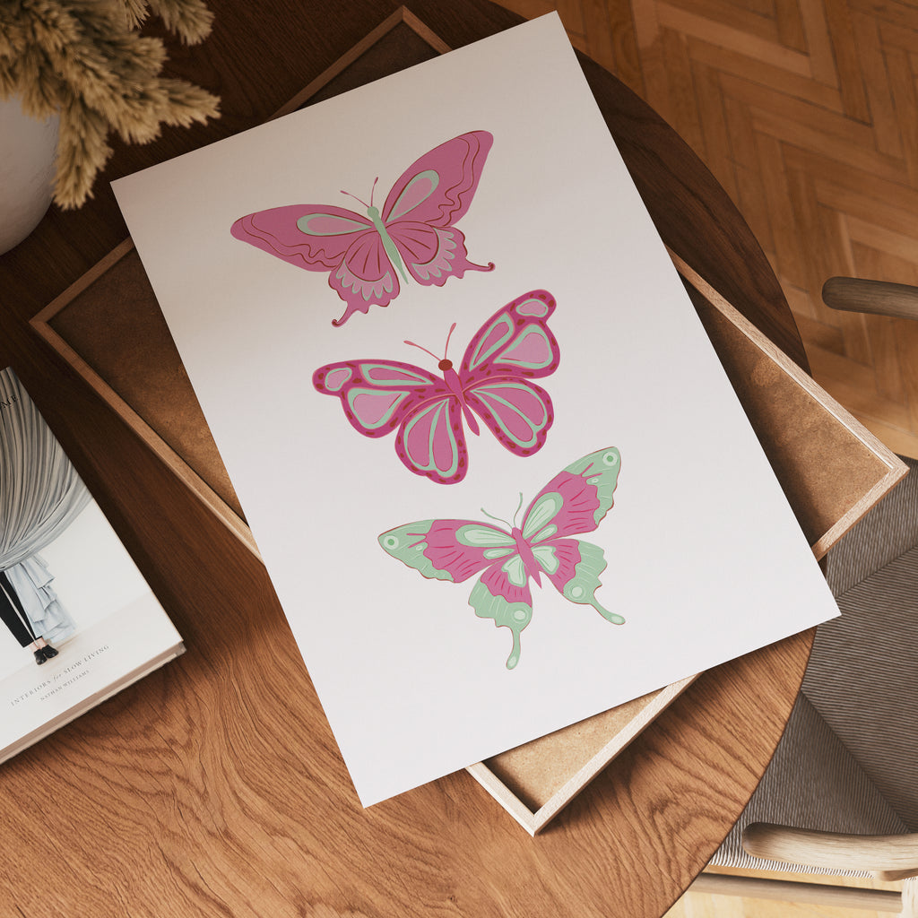 Pink Butterfly Trio Poster