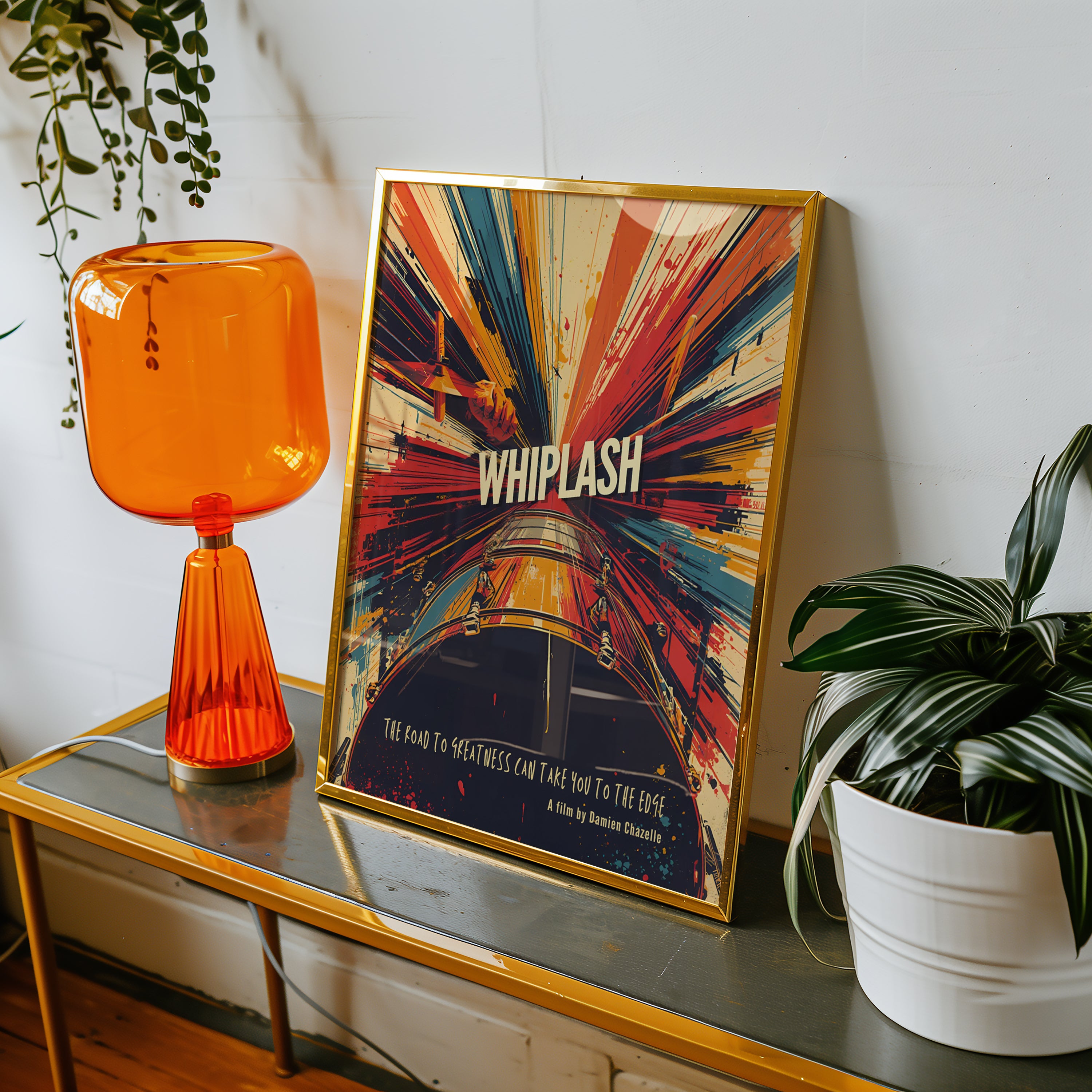 Whiplash poster visualiserad på vägg – se rätt storlek med mockup från Bozetto i hög tryckkvalitet