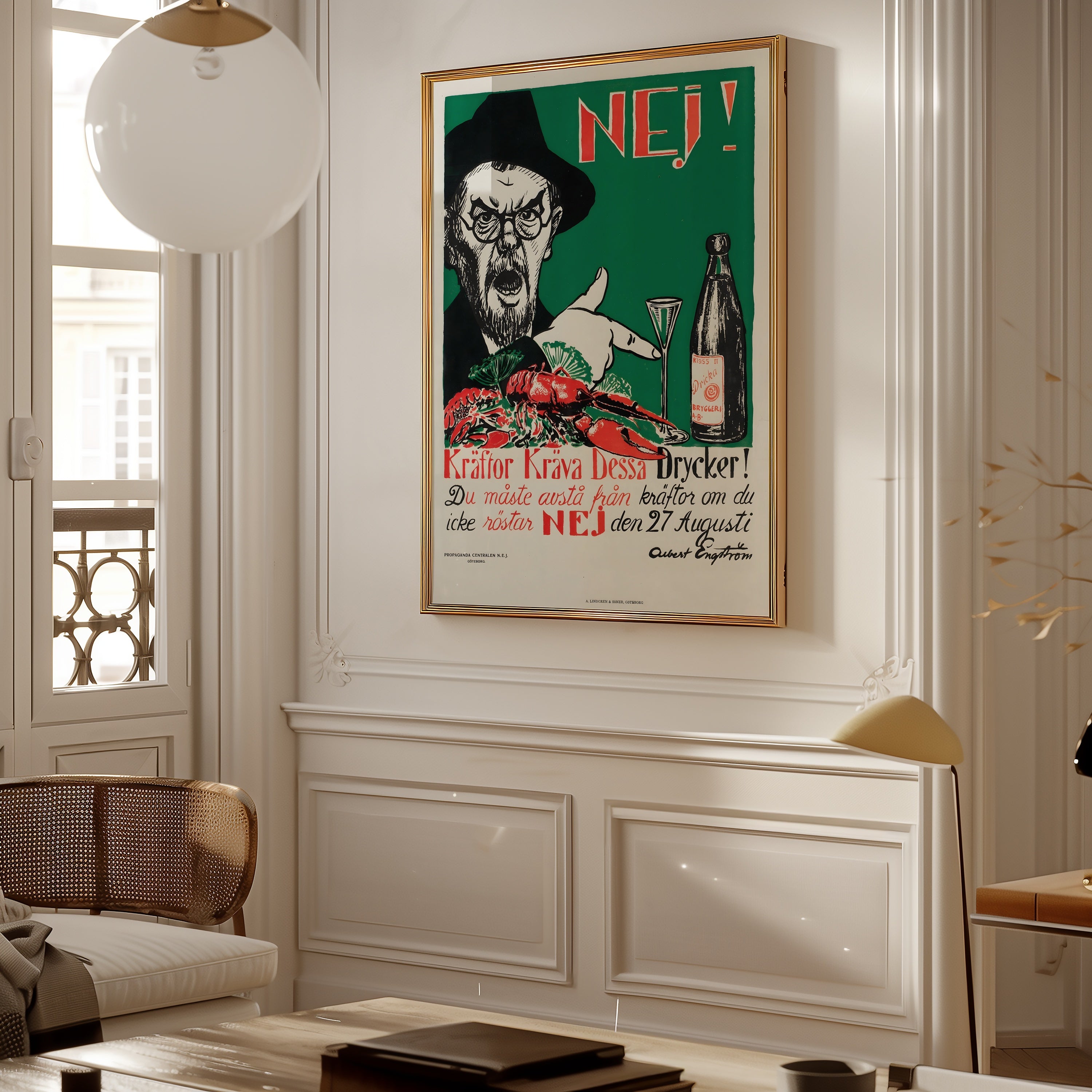 Albert Engström Kräftor poster på vägg i stilren miljö från Bozetto