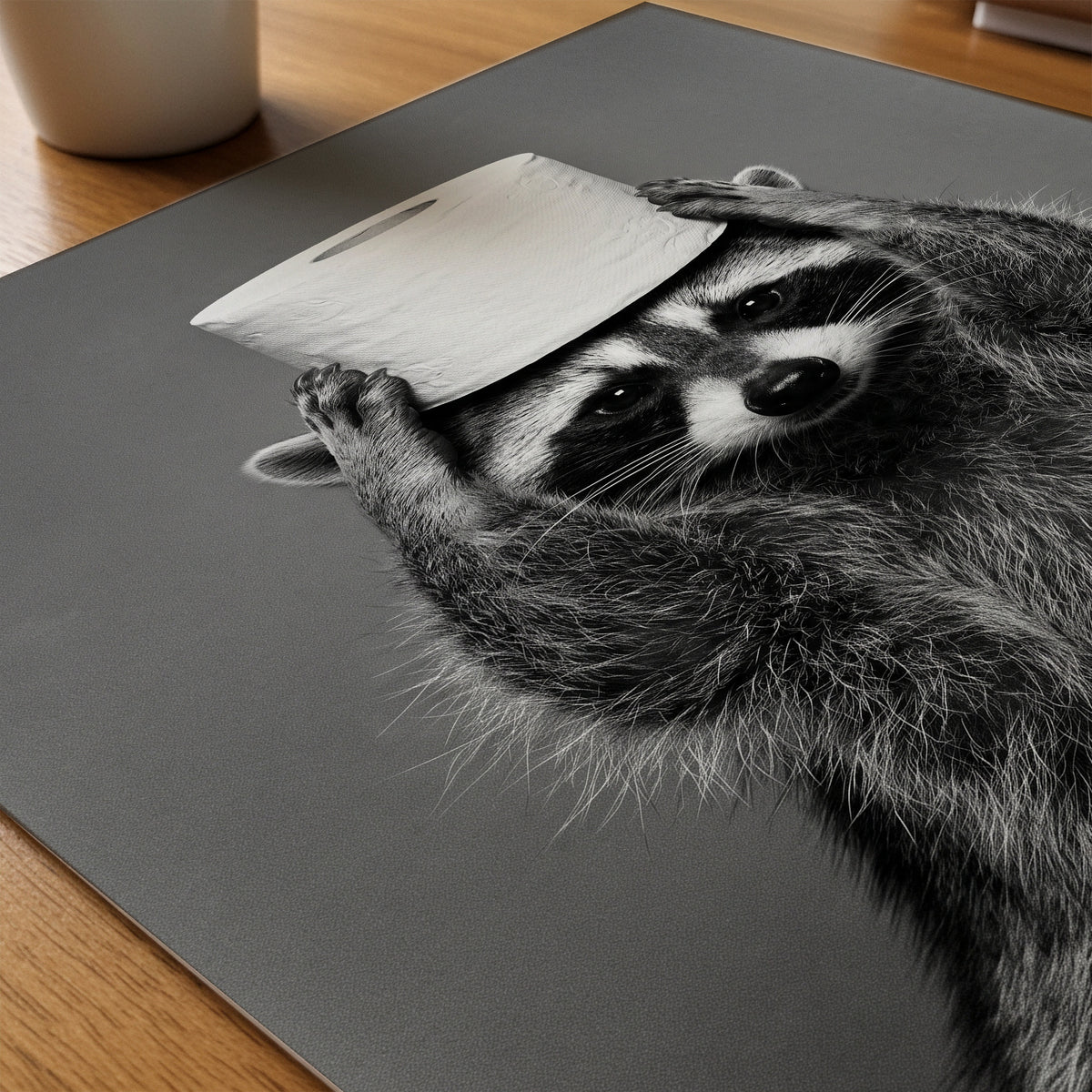 Bathroom Raccoon Poster – närbild på papper