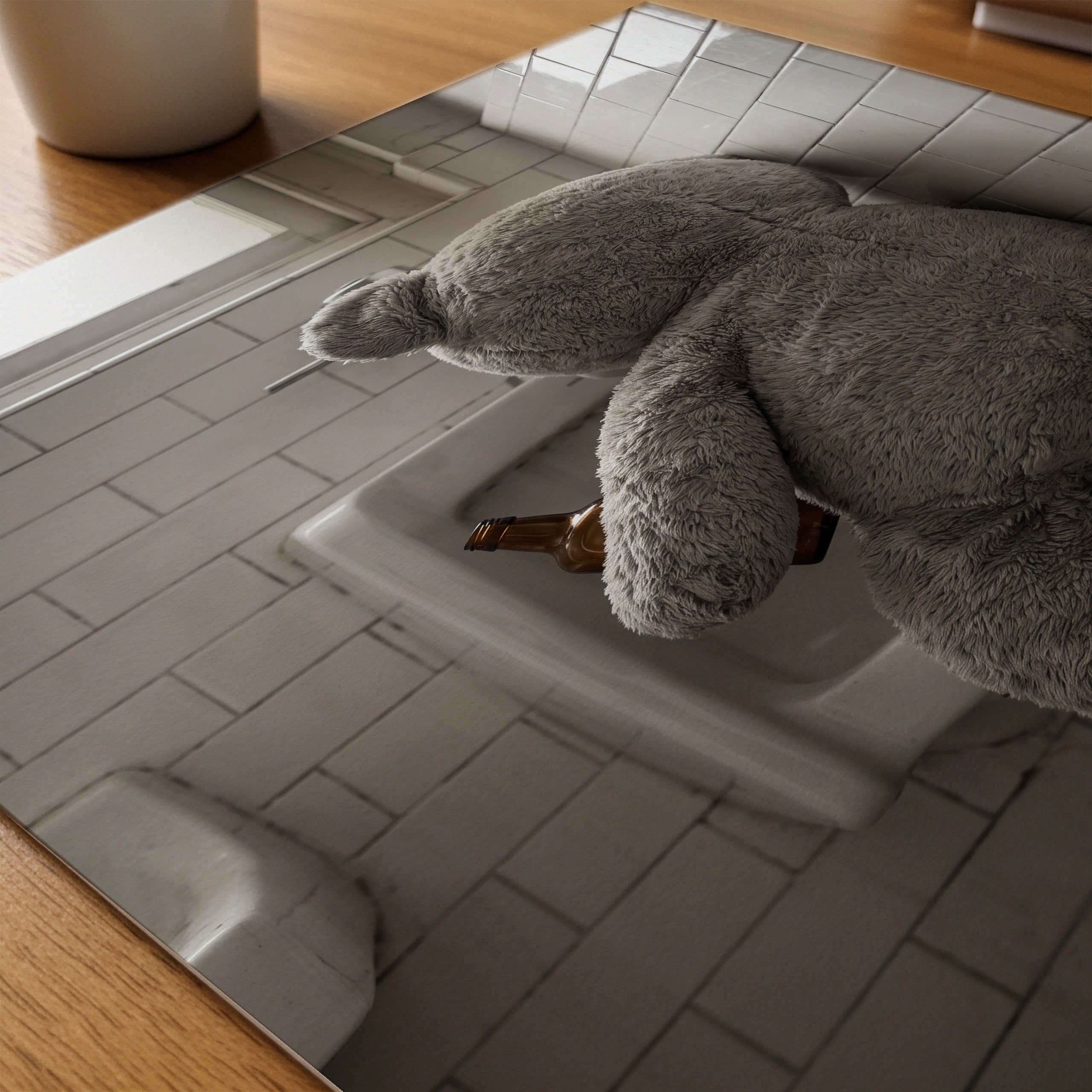Bathroom Teddy Poster – närbild på papper