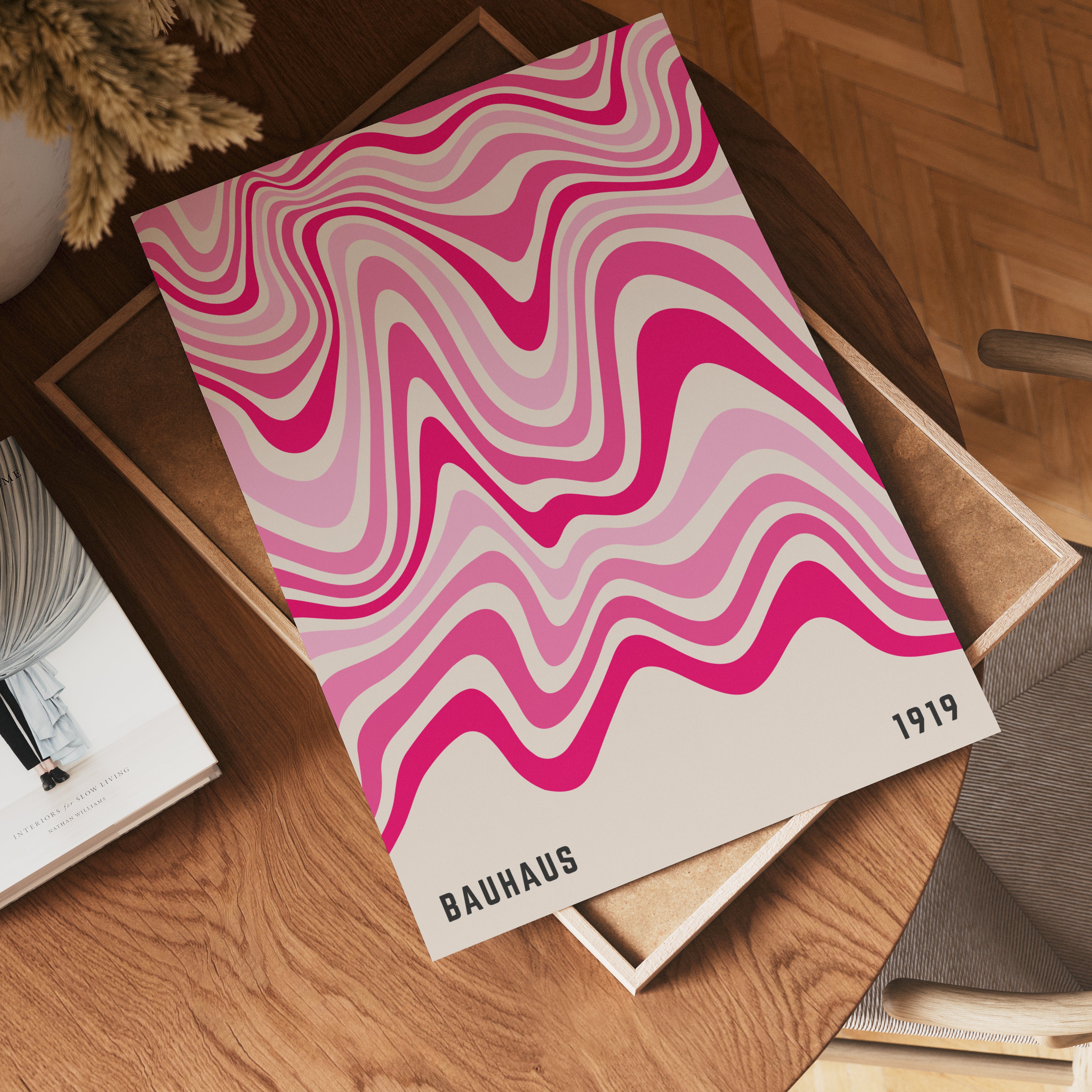 Bauhaus Pink Waves Poster