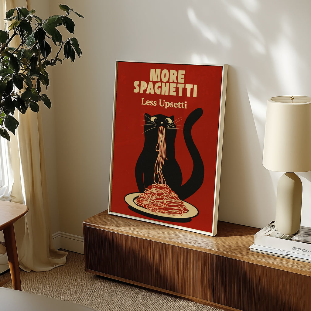 Midnight Pasta Mood affisch i minimalistiskt sovrum – köp enkelt hos Bozetto i hög kvalitet
