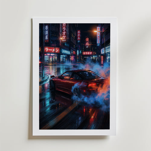 Neon Drift Poster – med passepartout