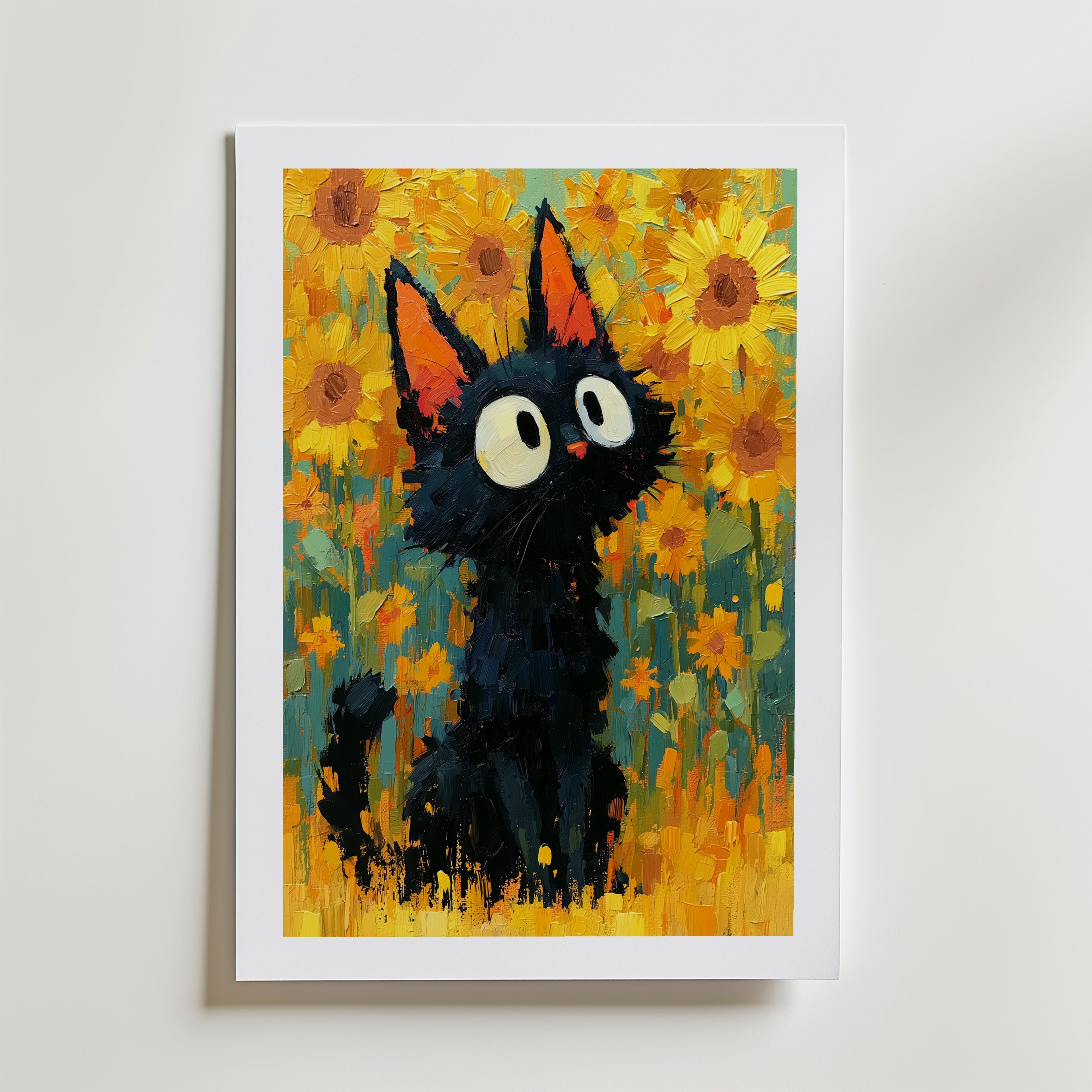 Cat in Sunflower Poster – med passepartout