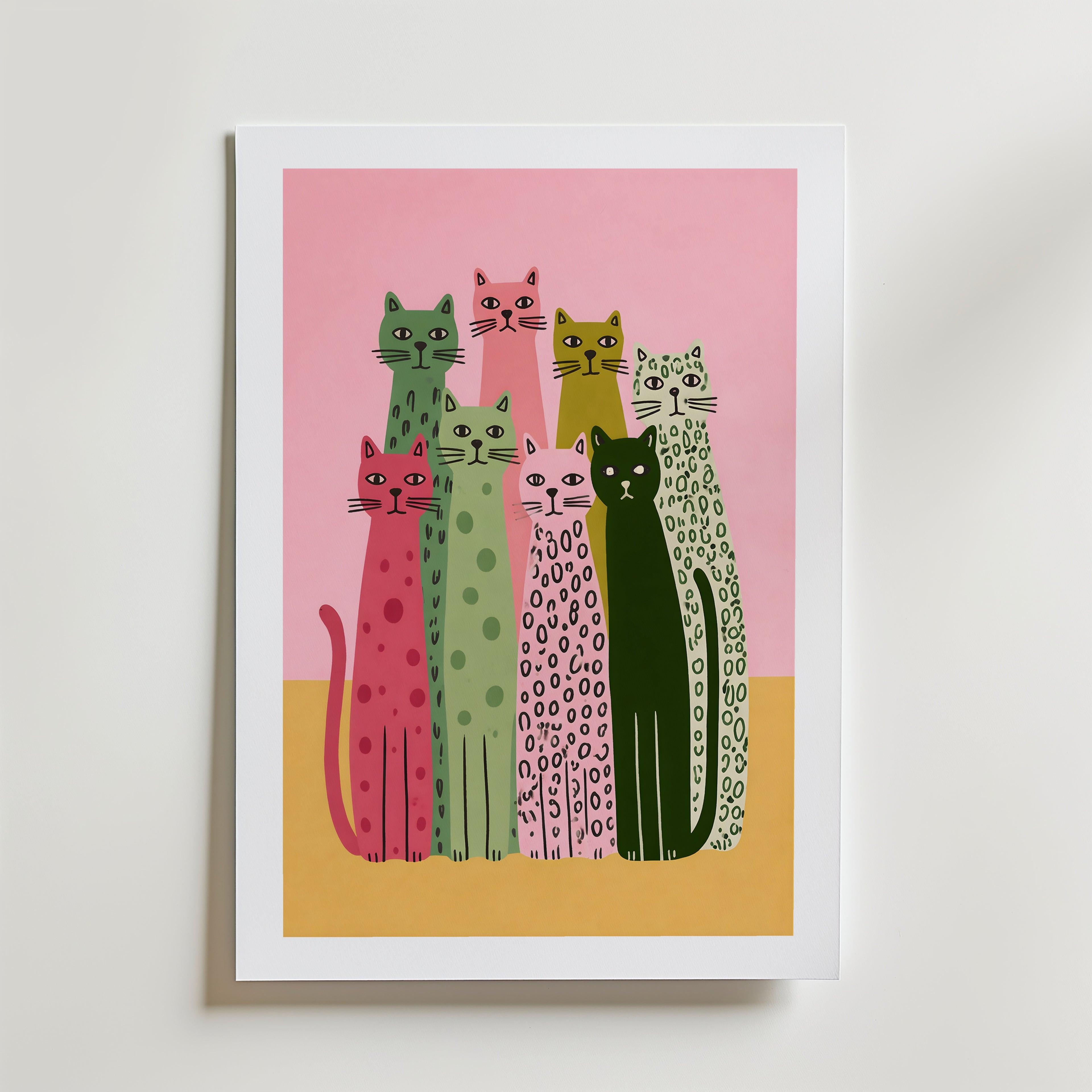 Colorful Cat Lineup Poster – med passepartout