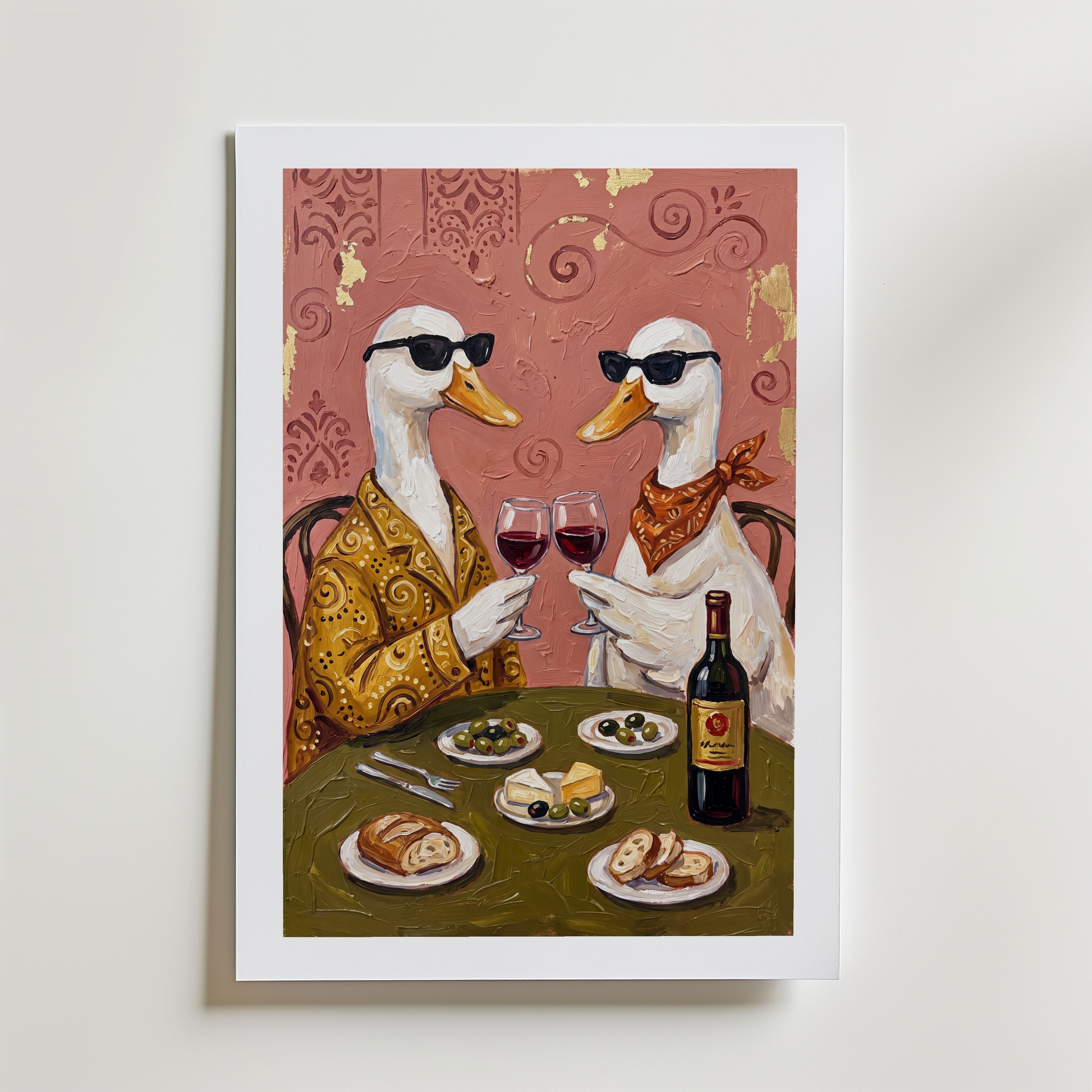 Wine O'Clock Ducks Poster – med passepartout