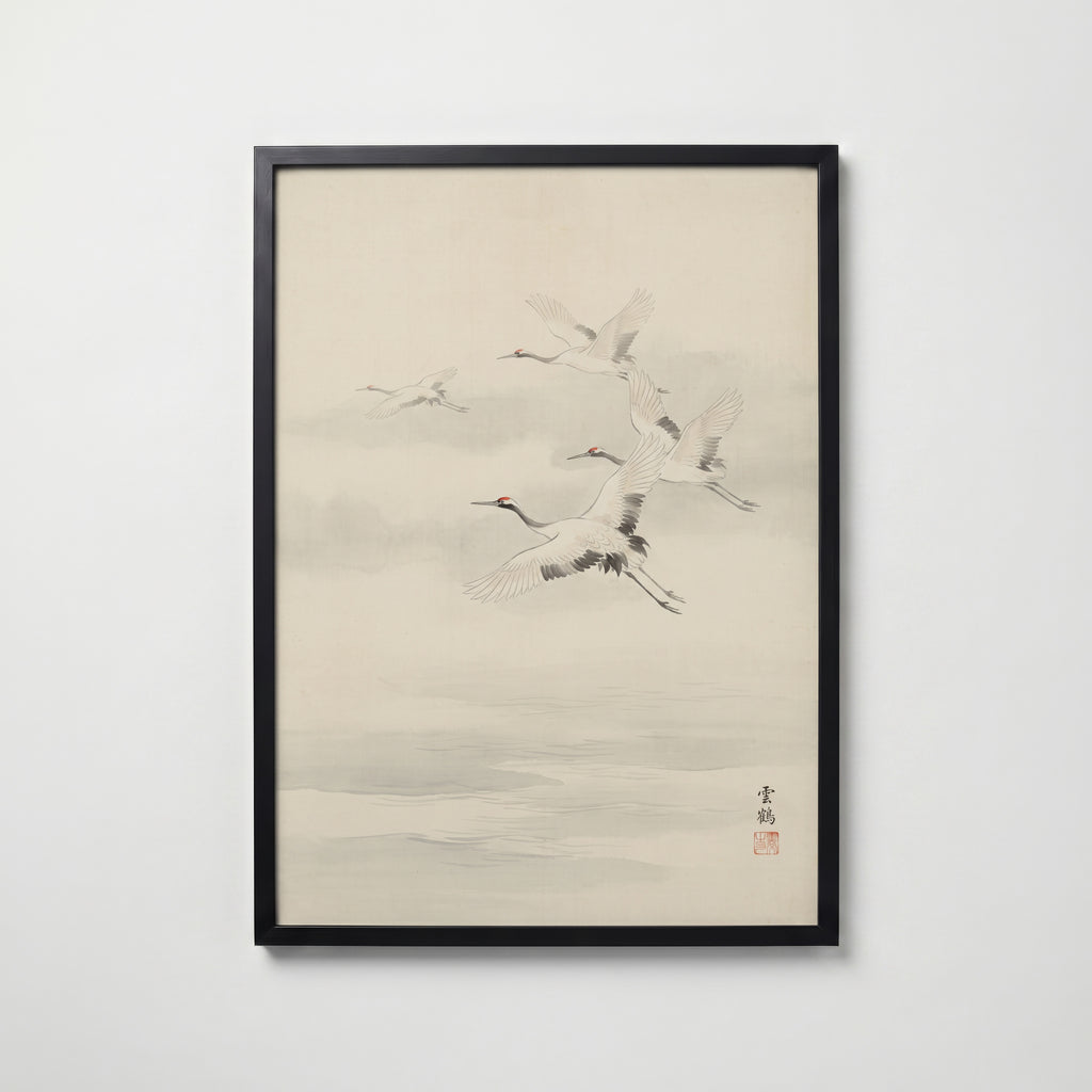Flying Cranes Poster – svart ram