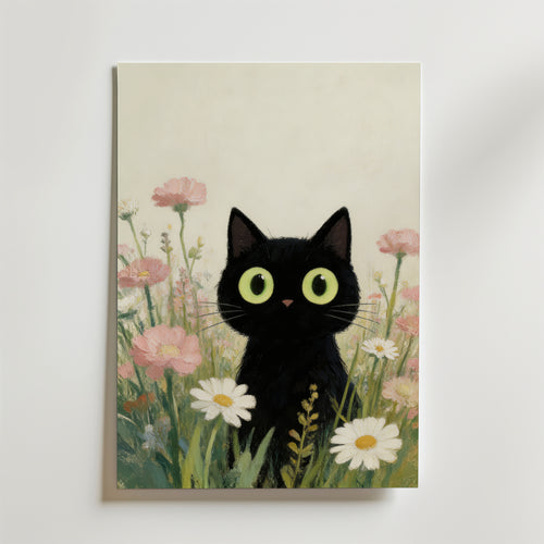 Curious Meadow Cat – stilfullt konsttryck från Bozetto, tryckt på matt finpapper