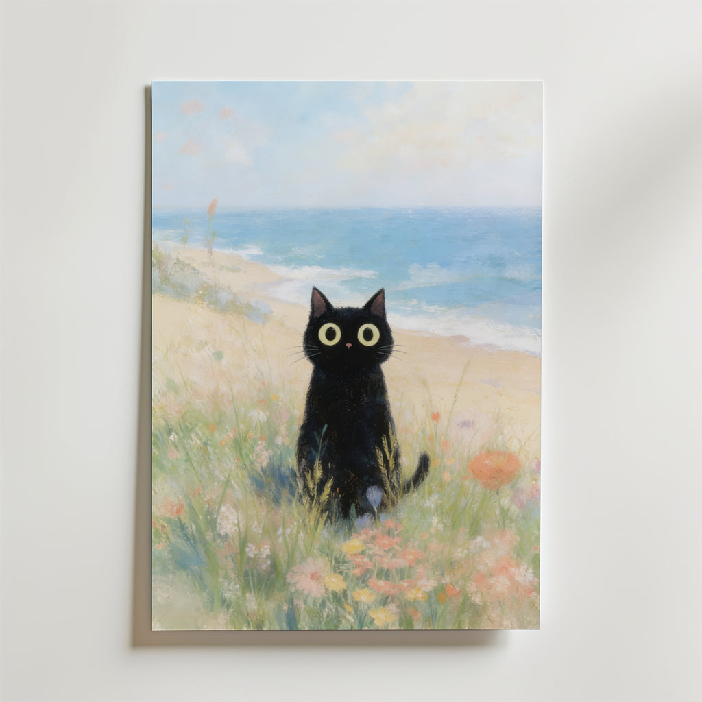 Seaside Meadow Cat – stilfullt konsttryck från Bozetto, tryckt på matt finpapper