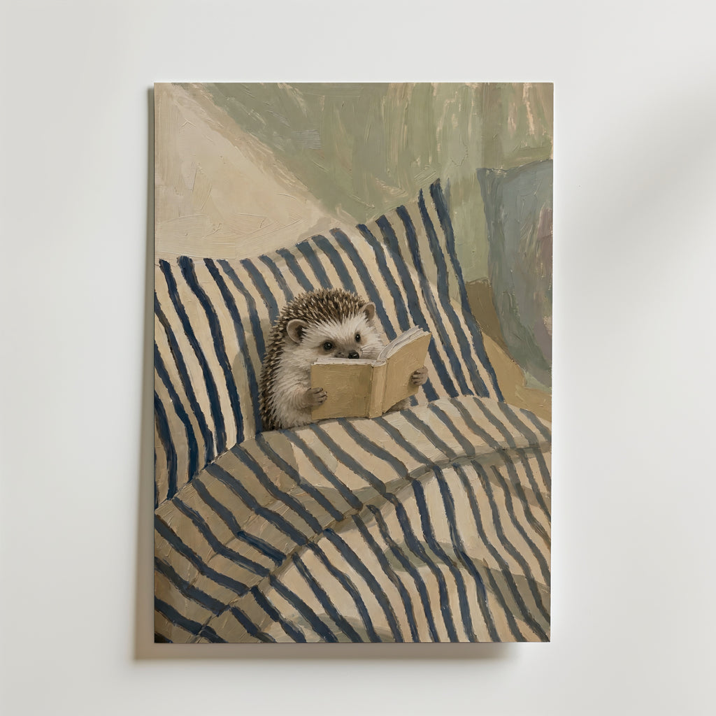 Reading Hedgehog Poster – canvas utan passepartout