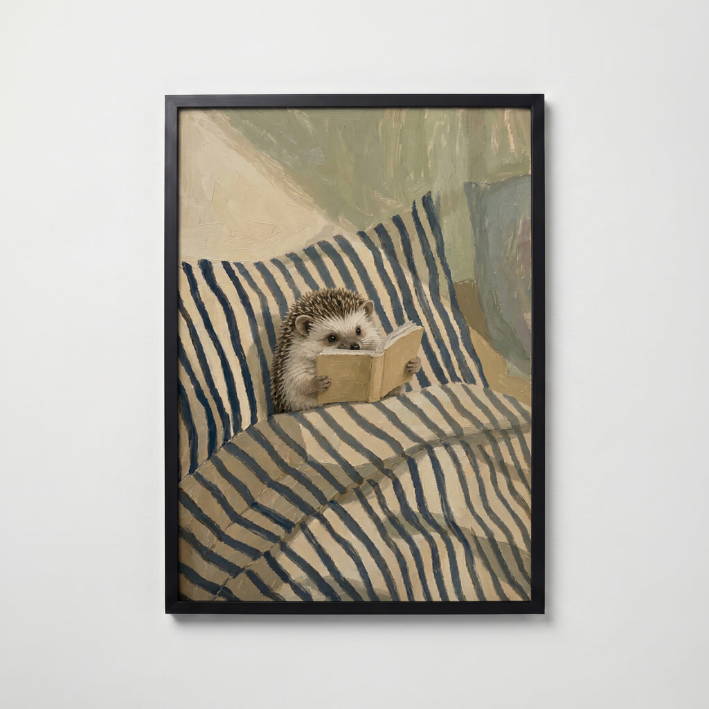 Reading Hedgehog Poster – svart ram