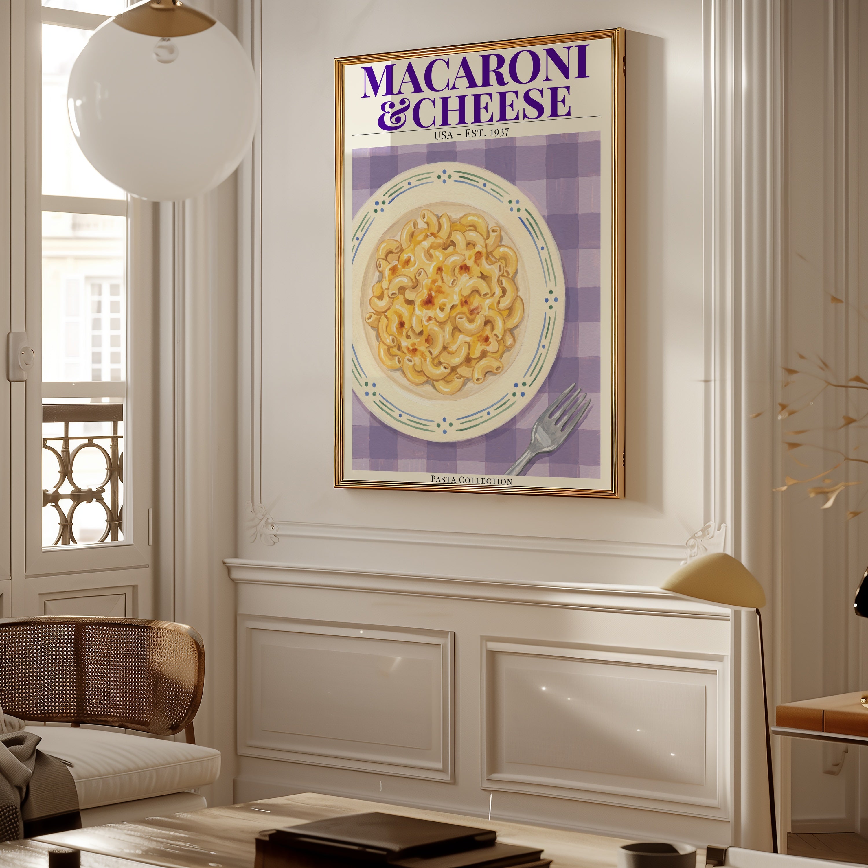 Macaroni & Cheese affisch på vägg i hemmiljö – Bozetto i hög kvalitet
