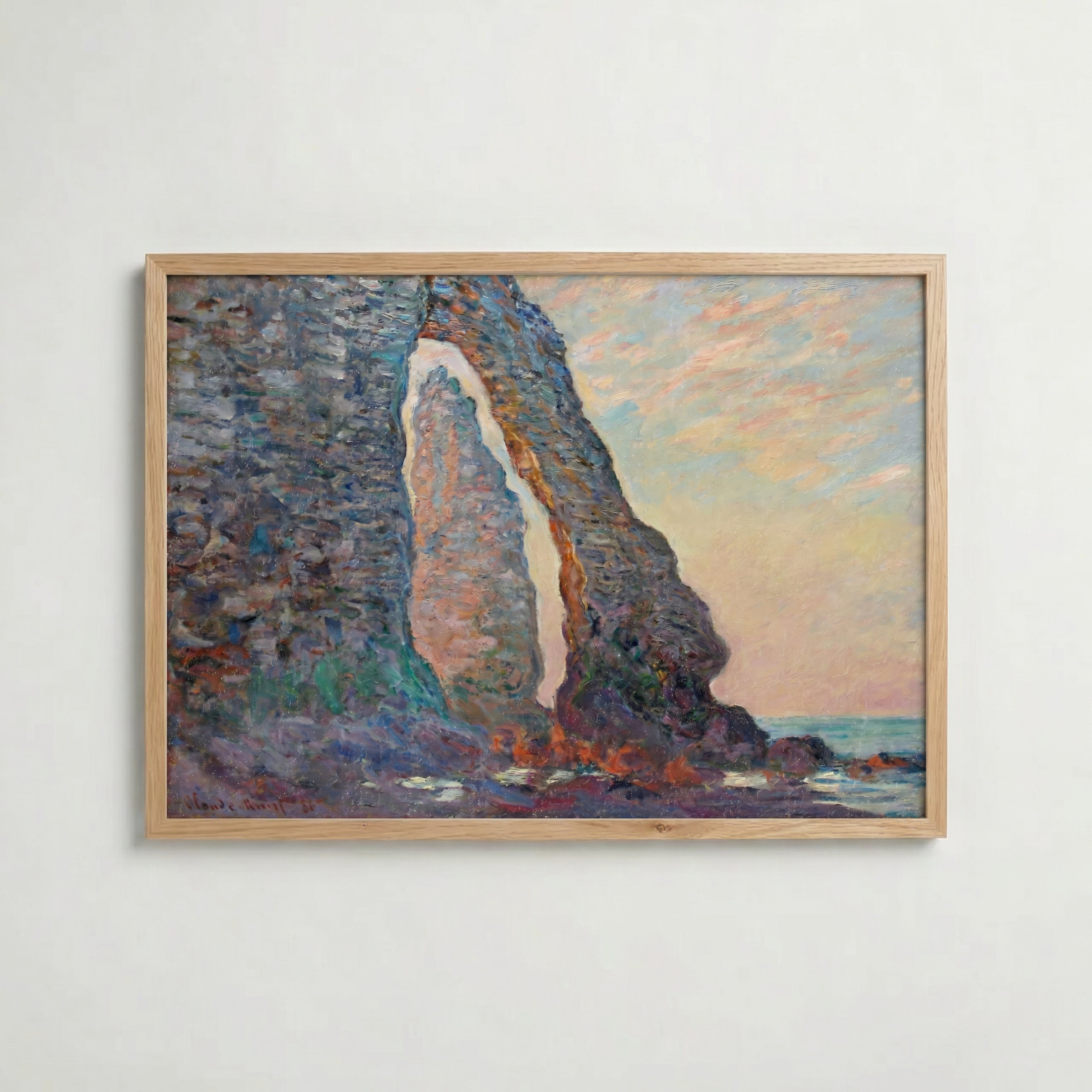 Claude Monet La Manneporte Étretat 1883 affisch i ljus ekram med naturligt träutseende – Bozetto