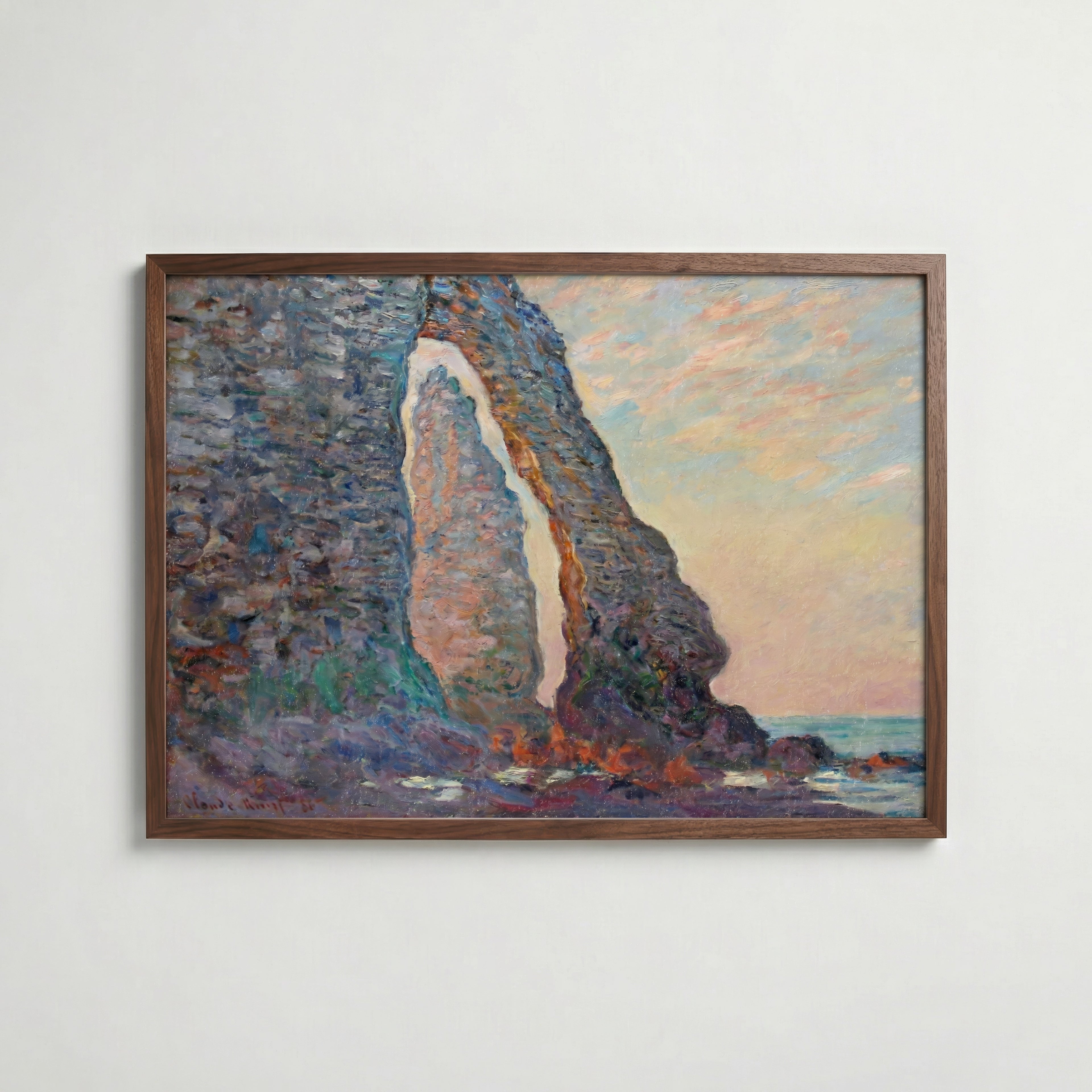Claude Monet La Manneporte Étretat 1883 affisch i valnötsram – mörkbrun inramning med lyxig känsla, Bozetto