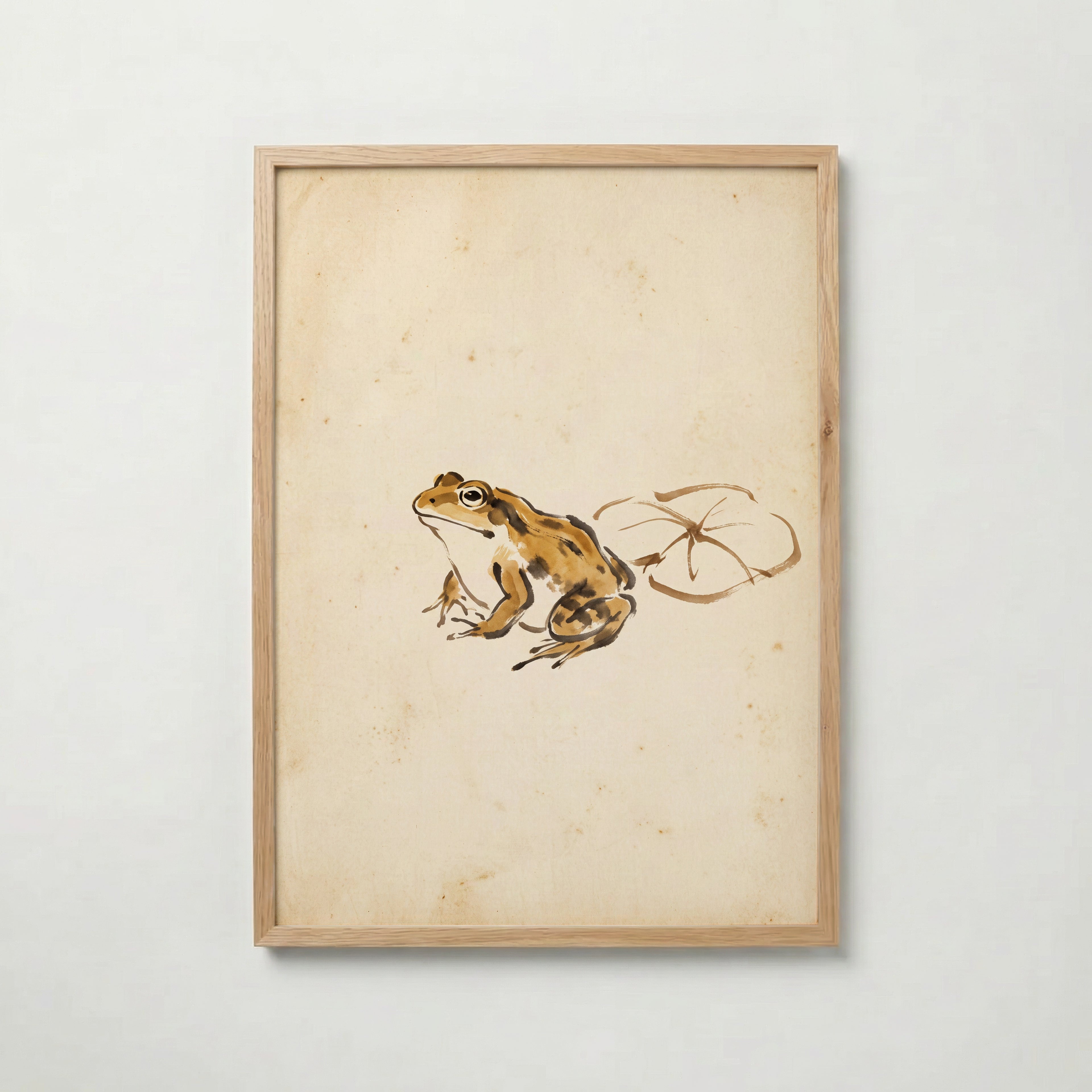 Ochre Zen Pond Poster i ekram med varm bläckgroda och lotusblad