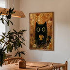 Cat in Orange Meadow Poster i ram på vägg
