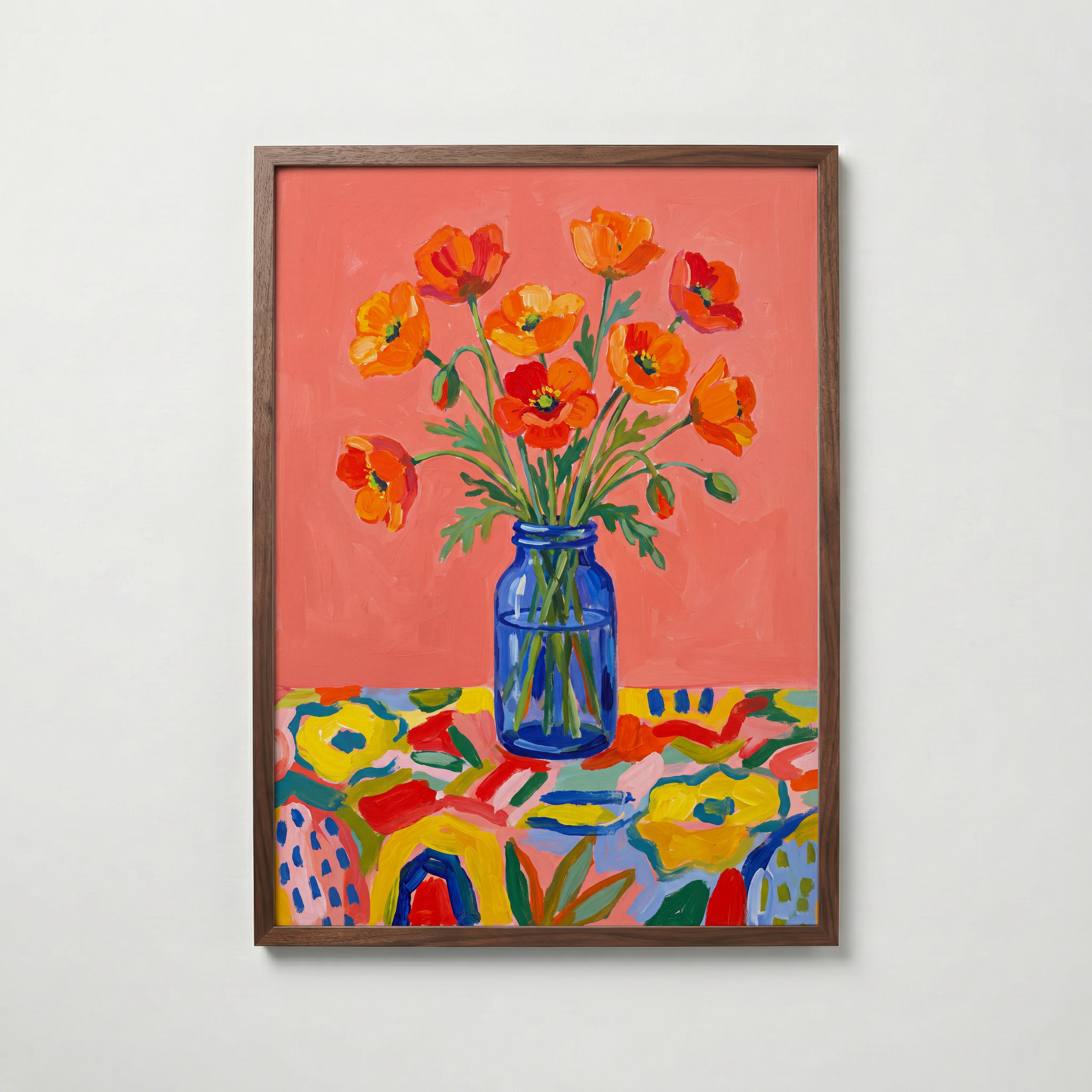 Poppies in Blue Poster – valnötsram
